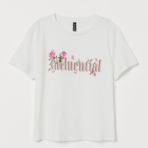 H & M Divided Cropped Boxy Graphic Influential T Shirt Cotton Size XL NWOT